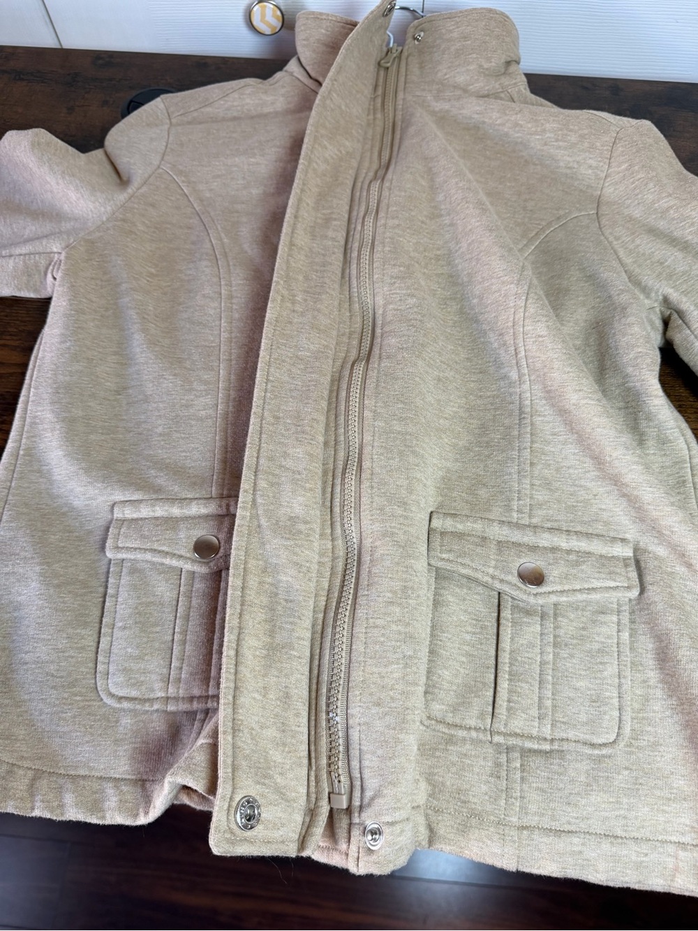 Liz Claiborne Women’s Medium Tan Beige Full Zip Mock Neck Jacket Cotton Blend - Picture 13 of 16
